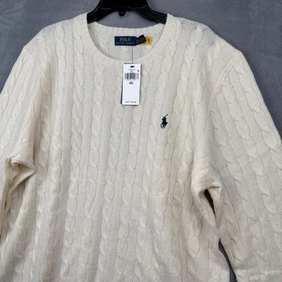 Polo Ralph Lauren Mens Cream Cable Knit Wool Cashmere Sweater XXL NWT - Picture 3 of 11